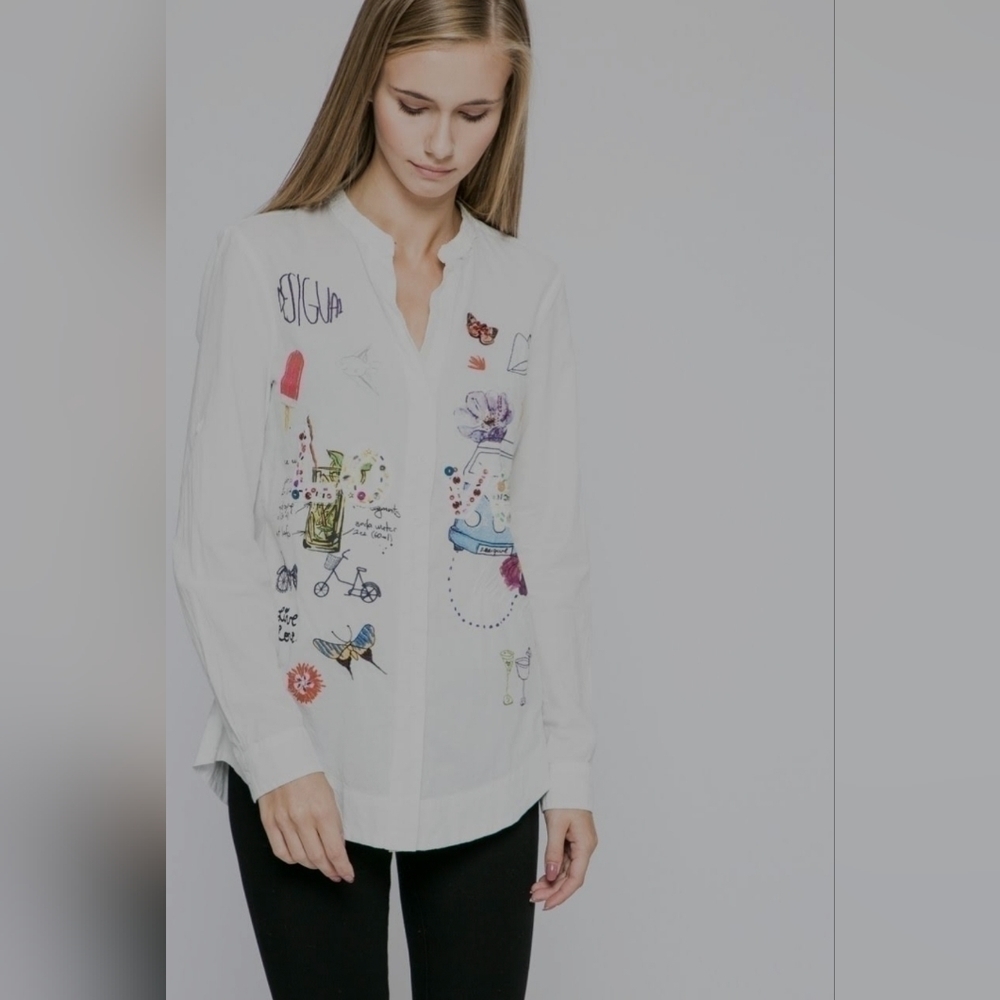 DESIGUAL Embroidered Summer Print Shirt XS